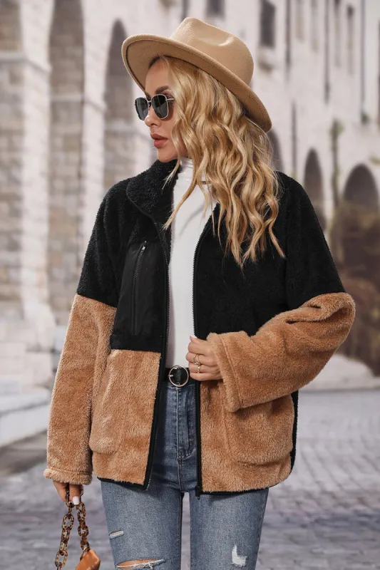 Black and Brown Winter Fleece Zipper Jacket sold by Zapaka