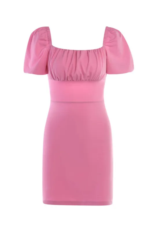 Puff Sleeves Bodycon Pink Party Dress sold by Zapaka