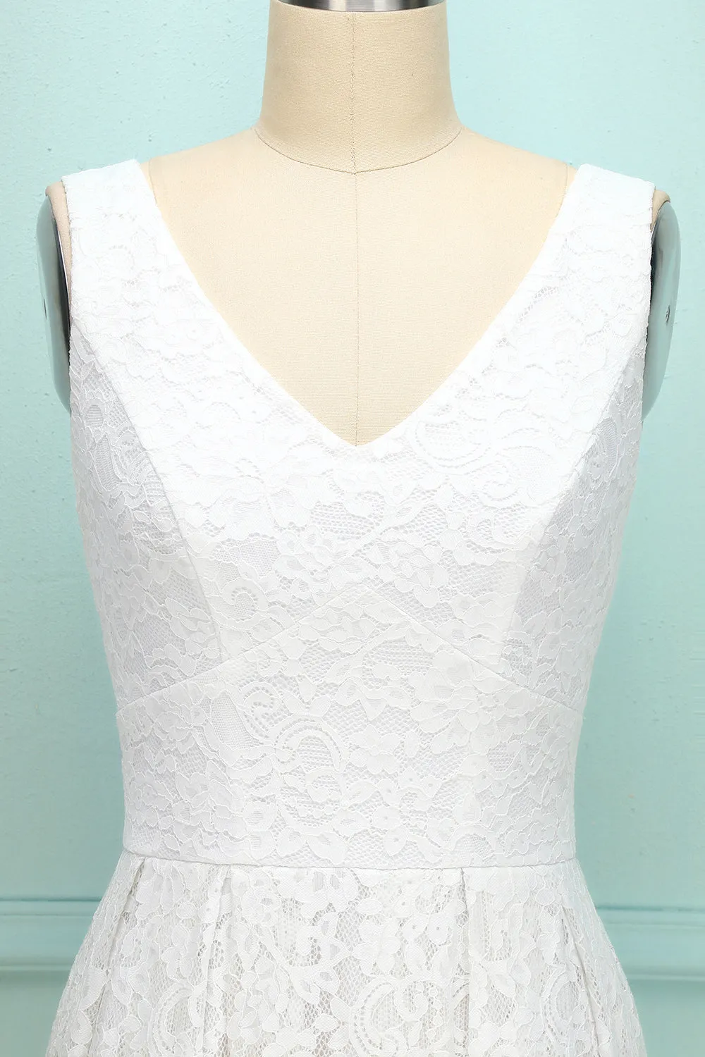 White V-neck Lace Dress sold by Zapaka product image thumbnail 3