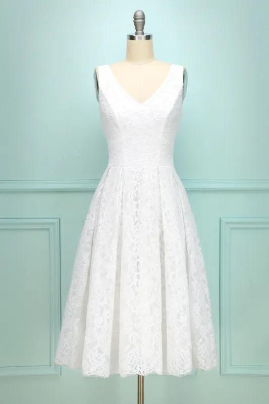 White V-neck Lace Dress sold by Zapaka