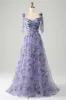 A-Line Blue Printed Adjustable Straps Long Prom Dress sold by Zapaka