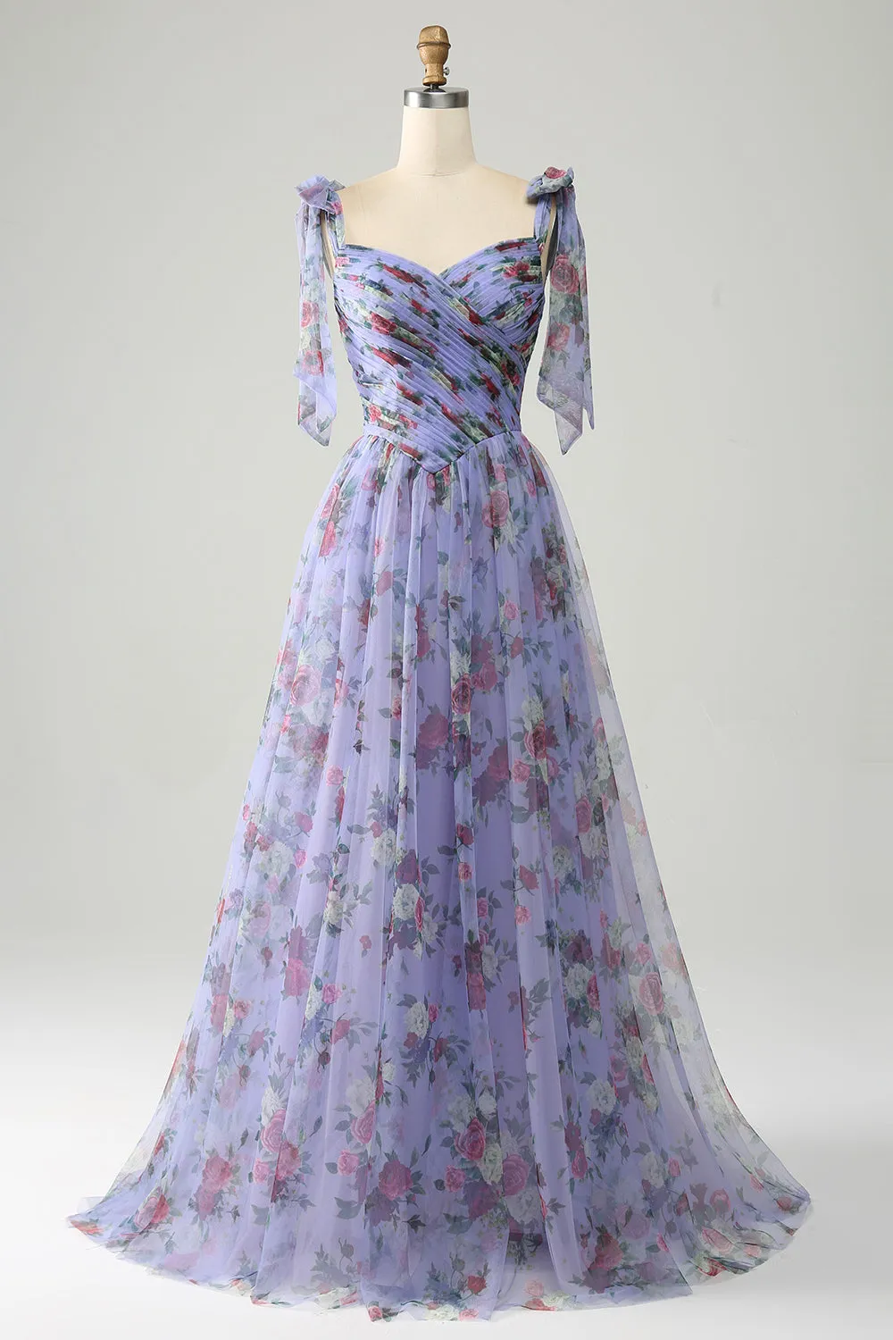 A-Line Blue Printed Adjustable Straps Long Prom Dress sold by Zapaka product image thumbnail 4