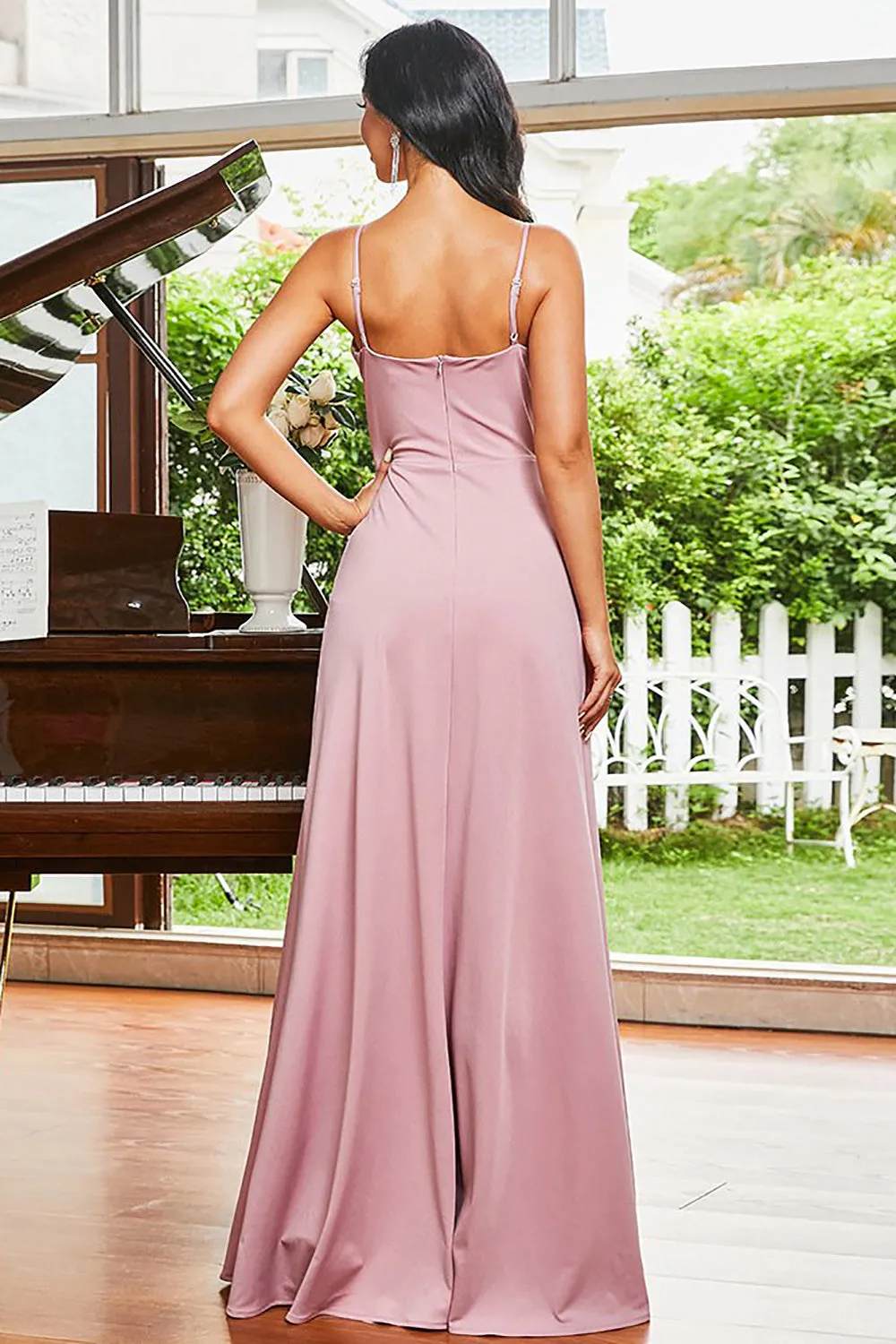 Spaghetti Straps Blush Long Prom Dress with Slit sold by Zapaka product image thumbnail 2