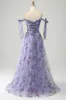 A-Line Blue Printed Adjustable Straps Long Prom Dress sold by Zapaka