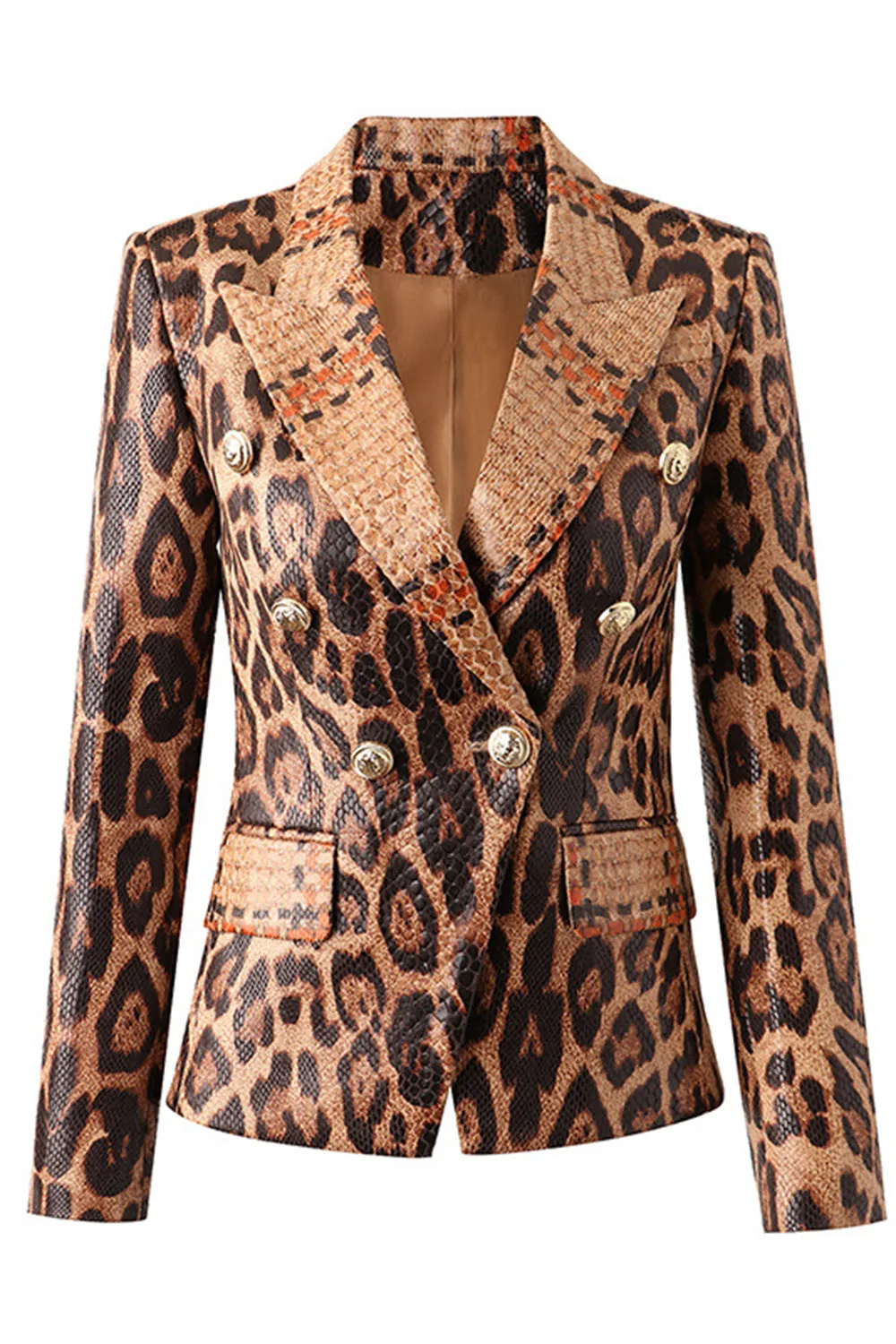 Leopard Print Peak Lapel Long Sleeves Women Blazer sold by Zapaka