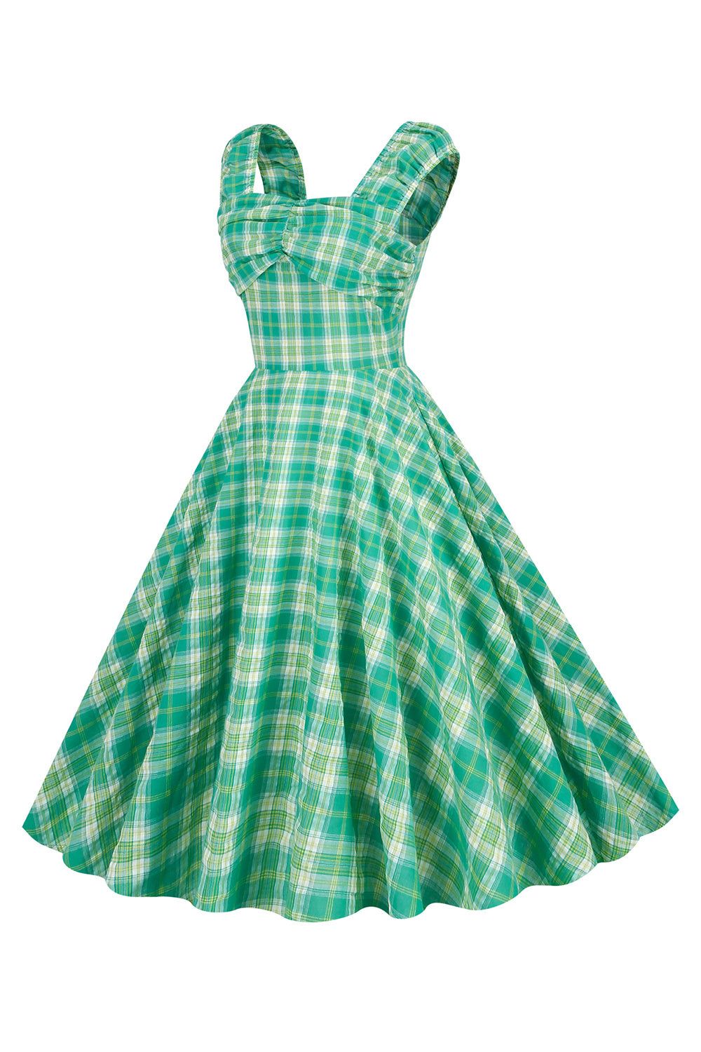 One-Line Neck High-Waisted Vintage Plaid Dress sold by Zapaka product image thumbnail 3