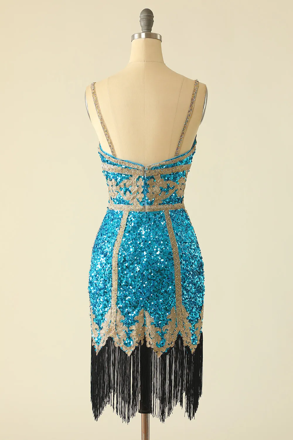 Lake Blue Sequin Short Homecoming Dress with Fringes sold by Zapaka product image thumbnail 2