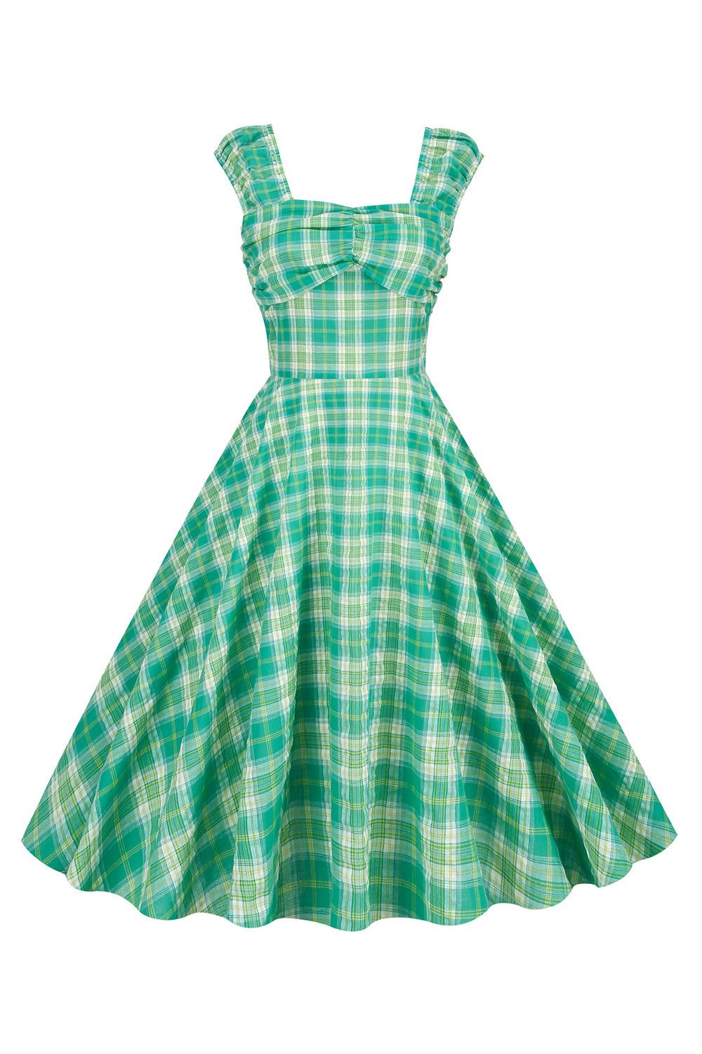 One-Line Neck High-Waisted Vintage Plaid Dress sold by Zapaka