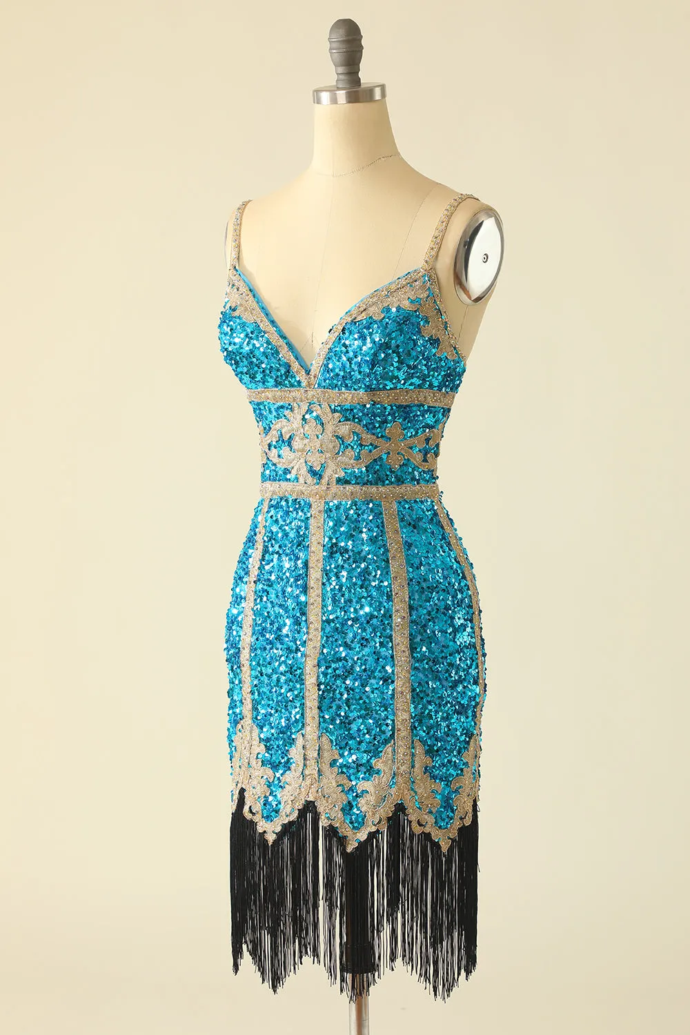 Lake Blue Sequin Short Homecoming Dress with Fringes sold by Zapaka product image thumbnail 3