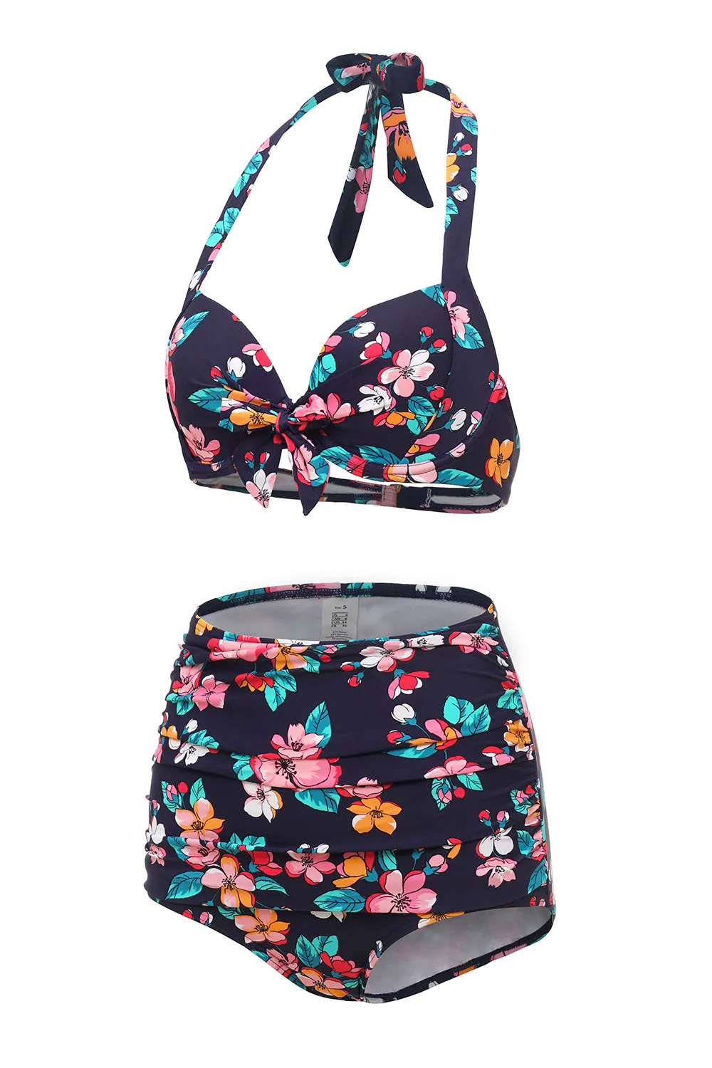 Navy Blue Printed Halter One Piece Swimwear sold by Zapaka product image thumbnail 3