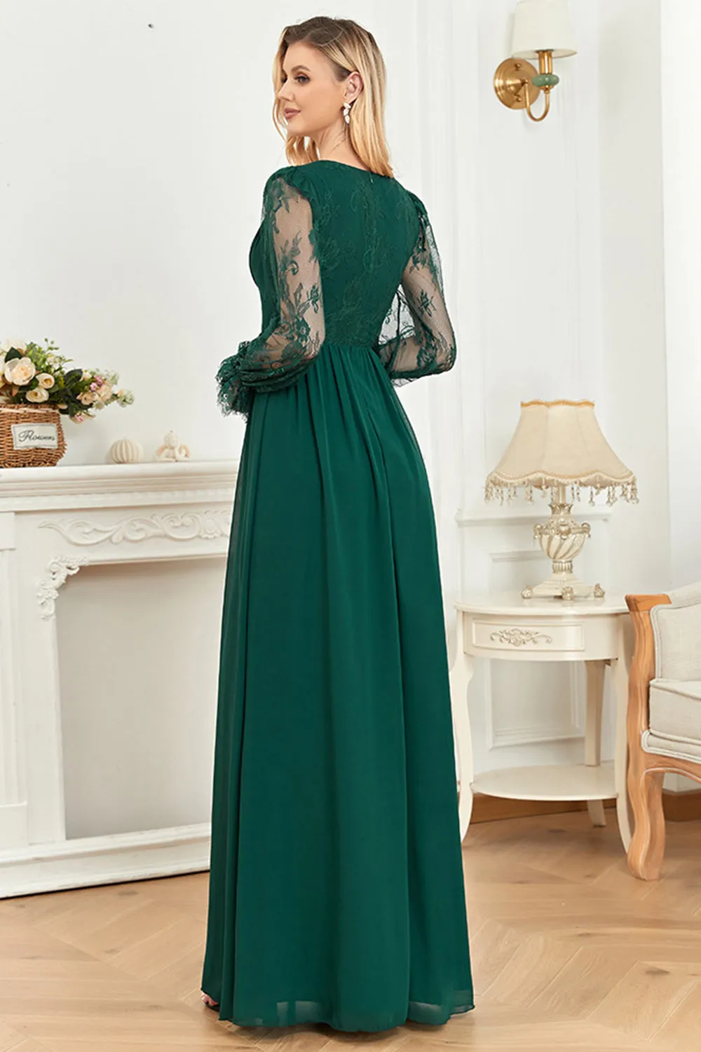 Dark Green Lace Long SLeeves A Line Prom Dress sold by Zapaka product image thumbnail 2
