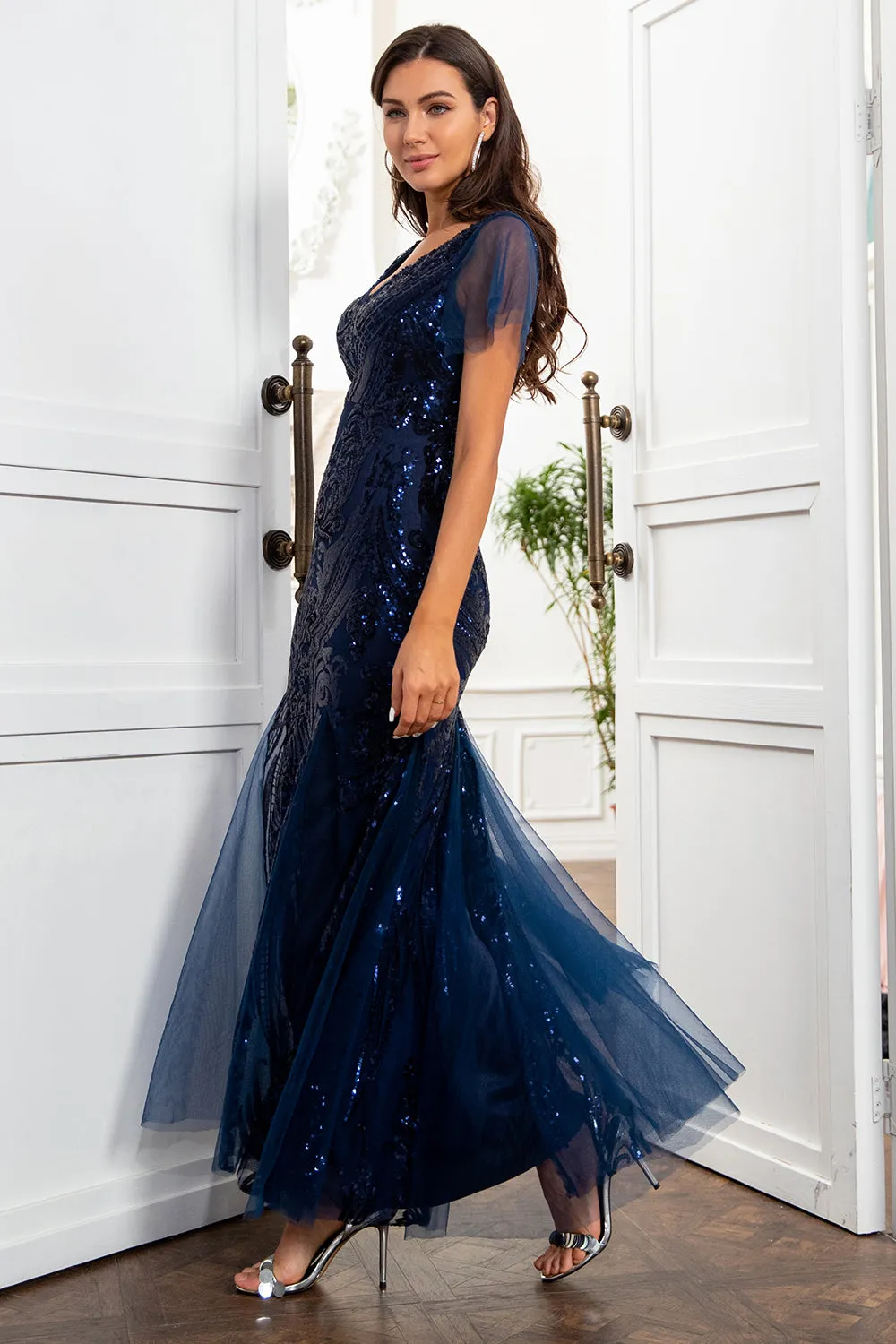 Navy Blue Sequins Mermaid Mother of the Bride Dress sold by Zapaka product image thumbnail 4
