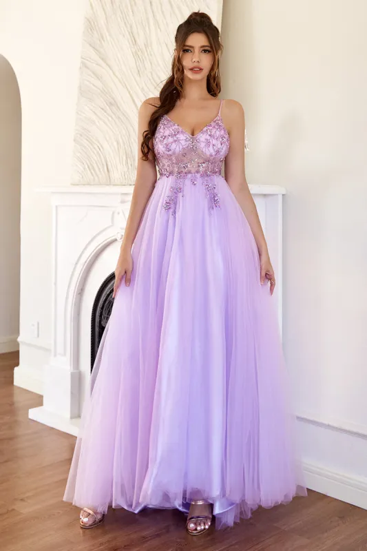 Purple Beading Tulle Prom Dress sold by Zapaka