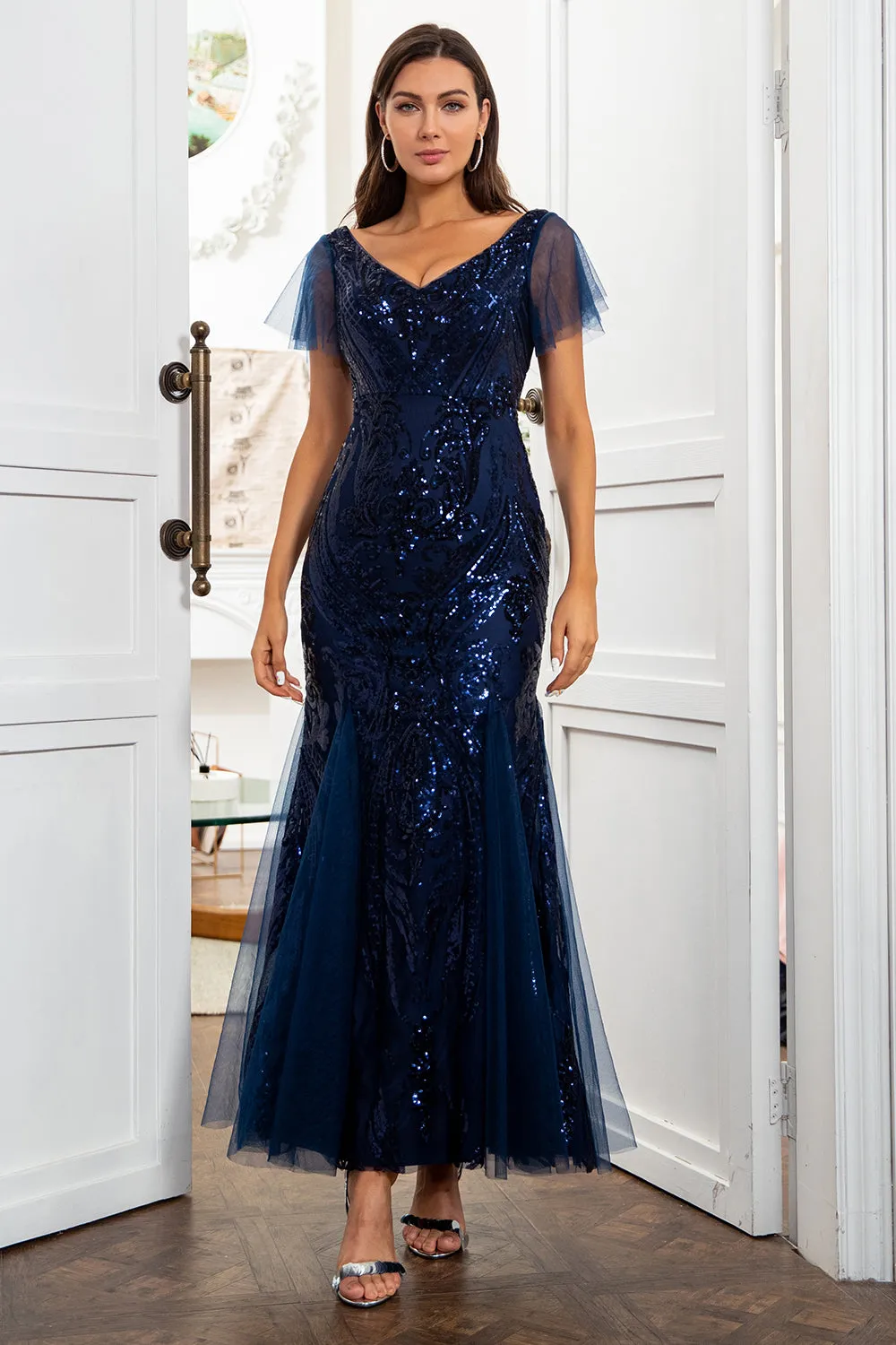 Navy Blue Sequins Mermaid Mother of the Bride Dress sold by Zapaka product image thumbnail 3