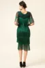 Dark Green Short Sleeves Sequined Fringes 1920s Gatsby Flapper Dress with 20s Accessories Set sold by Zapaka