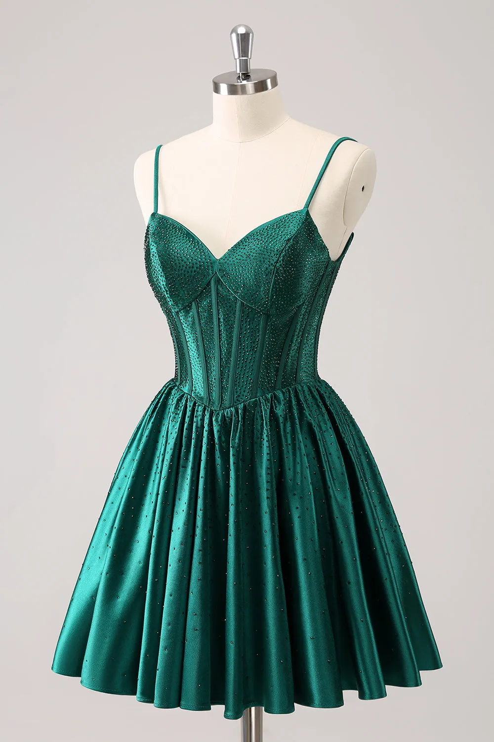Dark Green A-Line Spaghetti Straps Corset Pleated Homecoming Dress sold by Zapaka product image thumbnail 3