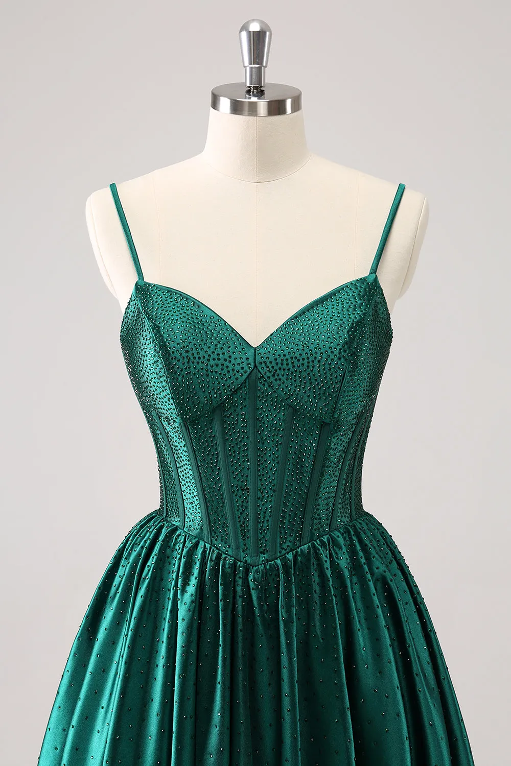 Dark Green A-Line Spaghetti Straps Corset Pleated Homecoming Dress sold by Zapaka product image thumbnail 4