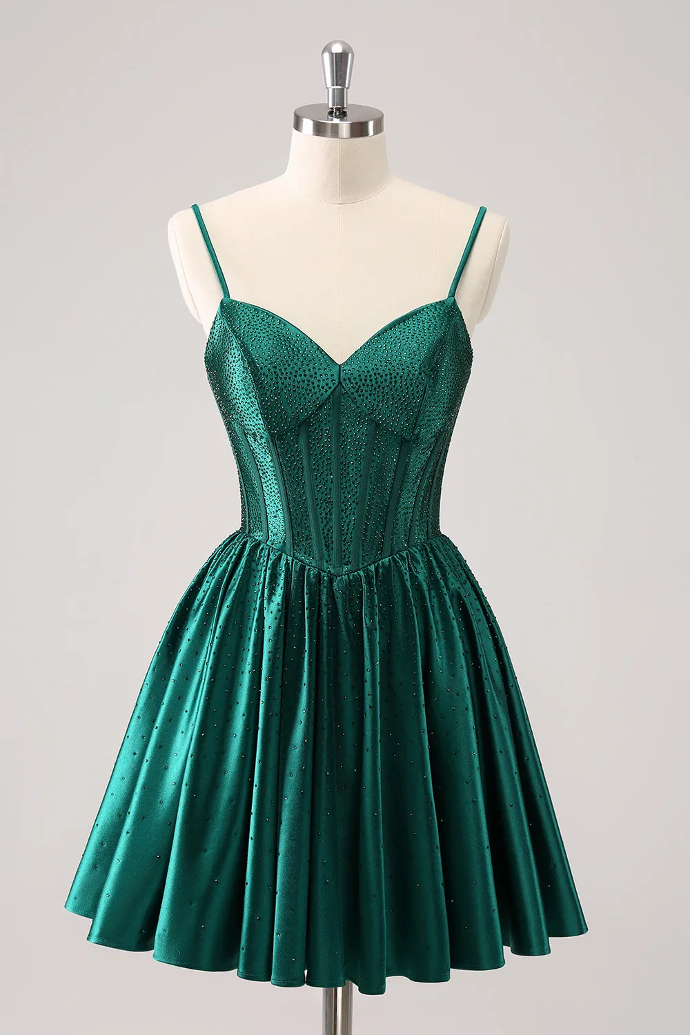 Dark Green A-Line Spaghetti Straps Corset Pleated Homecoming Dress sold by Zapaka