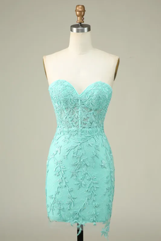 Bodycon Sweetheart Light Green Corset Homecoming Dress with Appliques sold by Zapaka