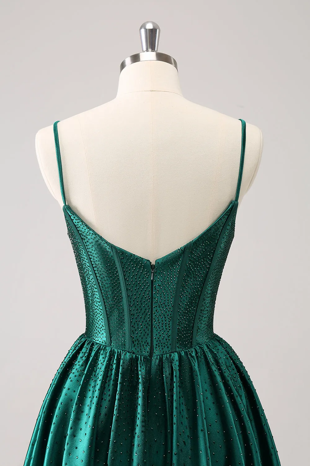 Dark Green A-Line Spaghetti Straps Corset Pleated Homecoming Dress sold by Zapaka product image thumbnail 5