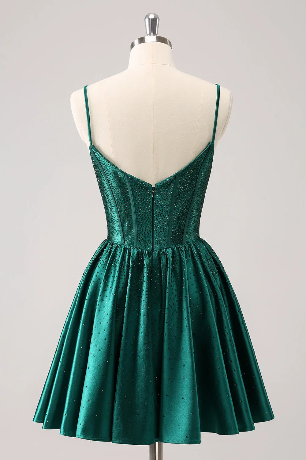 Dark Green A-Line Spaghetti Straps Corset Pleated Homecoming Dress sold by Zapaka product image thumbnail 2