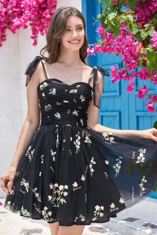 Cute A Line Black Short Homecoming Dress With Embroidery sold by Zapaka