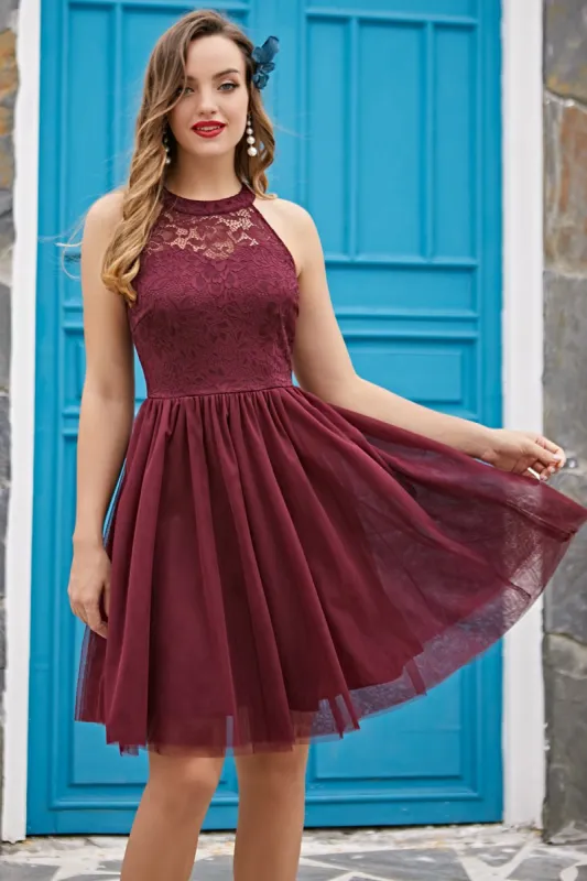 Halter Burgundy Lace Dress sold by Zapaka