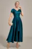 Peacock Green Satin V-neck A-line Pleated Mother of the Bride Dress sold by Zapaka