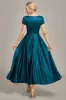 Peacock Green Satin V-neck A-line Pleated Mother of the Bride Dress sold by Zapaka