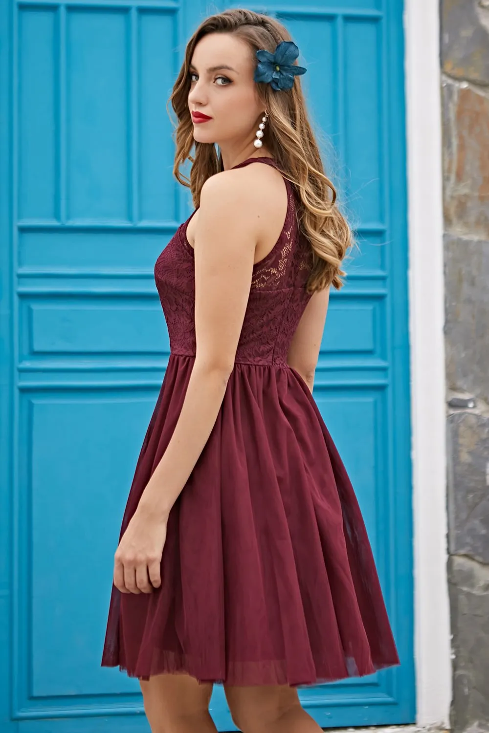 Halter Burgundy Lace Dress sold by Zapaka product image thumbnail 5