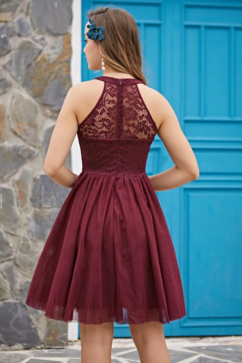 Halter Burgundy Lace Dress sold by Zapaka product image thumbnail 2
