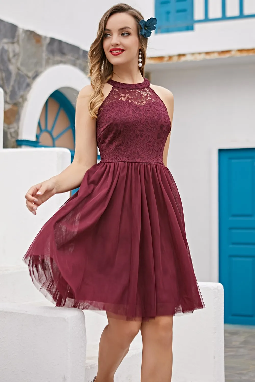 Halter Burgundy Lace Dress sold by Zapaka product image thumbnail 3