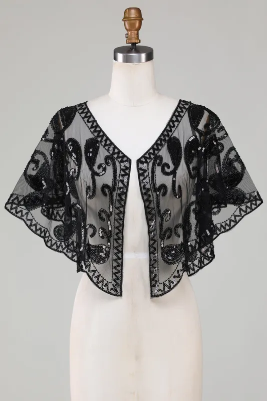Black Glitter Sequins 1920s Cape sold by Zapaka