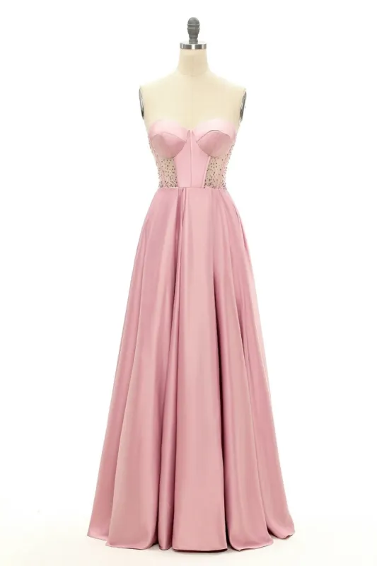 Blush Beaded Sweetheart Long Prom Dress sold by Zapaka