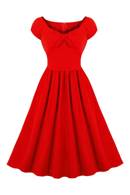 Short Sleeves Red 1950s Swing Dress sold by Zapaka