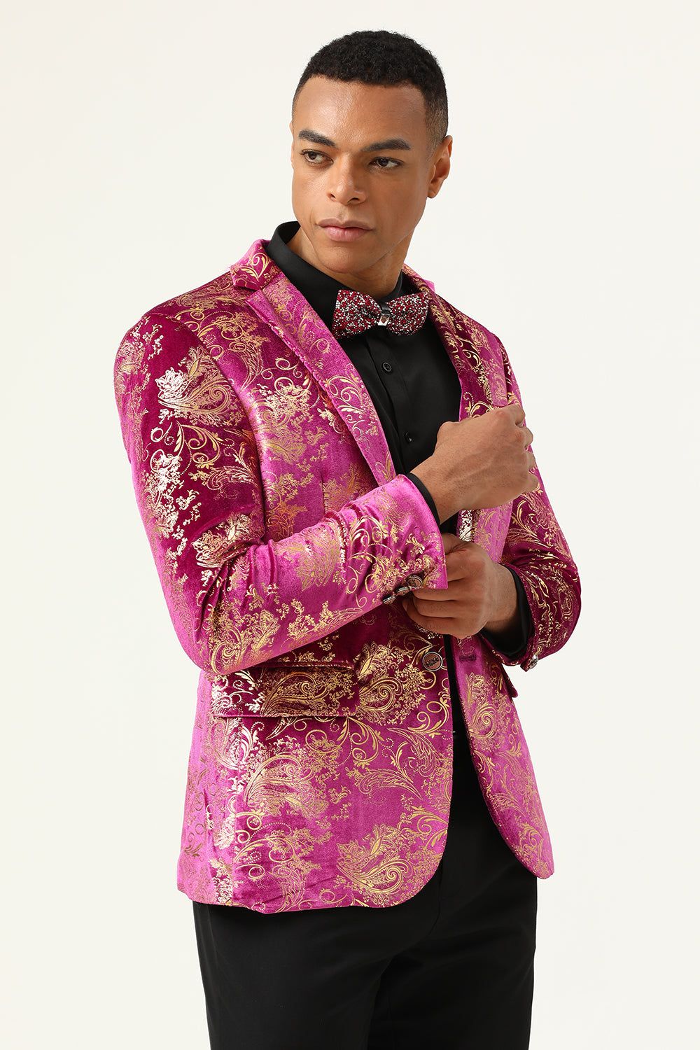 Fuchsia Notched Lapel Jacquard Men's Prom Blazer sold by Zapaka product image thumbnail 3