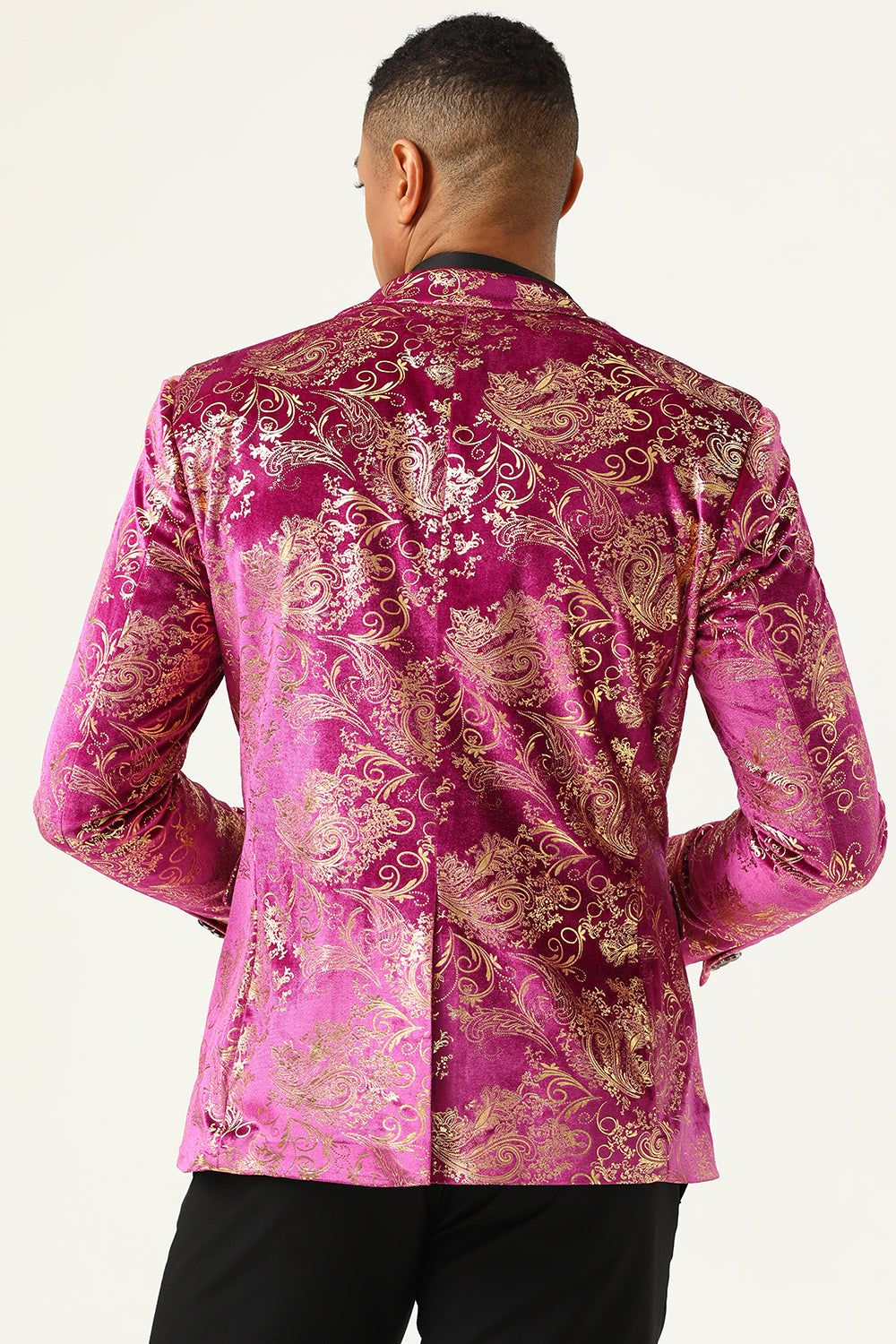 Fuchsia Notched Lapel Jacquard Men's Prom Blazer sold by Zapaka product image thumbnail 2