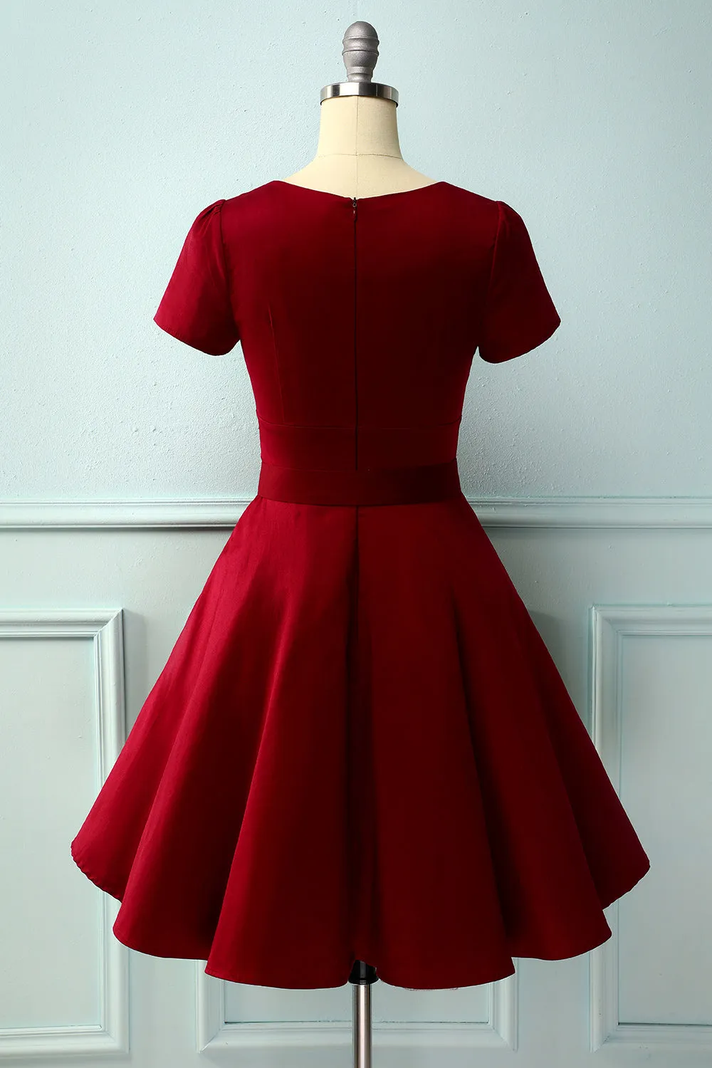 Burgundy 50s Dress with Sleeves(BELT IS NOT INCLUDED) sold by Zapaka product image thumbnail 2