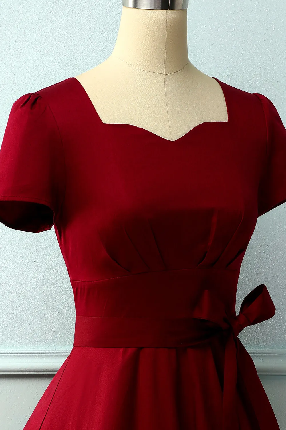 Burgundy 50s Dress with Sleeves(BELT IS NOT INCLUDED) sold by Zapaka product image thumbnail 3