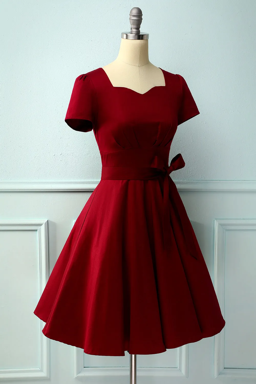 Burgundy 50s Dress with Sleeves(BELT IS NOT INCLUDED) sold by Zapaka product image thumbnail 5