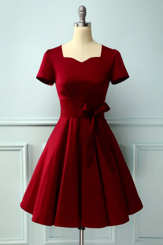 Burgundy 50s Dress with Sleeves(BELT IS NOT INCLUDED) sold by Zapaka