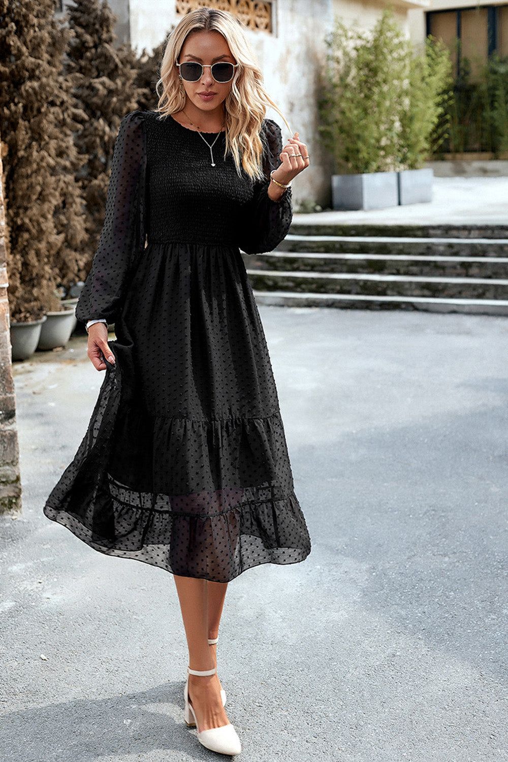 Pink A-Line Long Sleeves Midi Casual Dress sold by Zapaka product image thumbnail 5