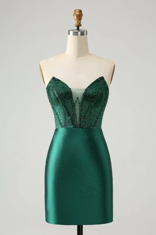 Dark Green Bodycon Strapless Corset Short Homecoming Dress sold by Zapaka