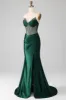 Mermaid Sweetheart Dark Green Corset Prom Dress with Split Front sold by Zapaka