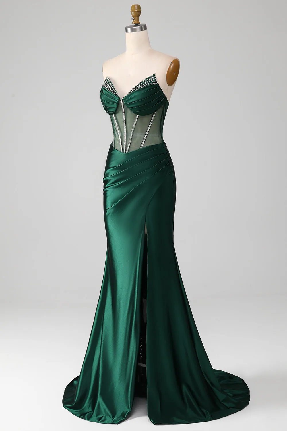 Mermaid Sweetheart Dark Green Corset Prom Dress with Split Front sold by Zapaka product image thumbnail 3