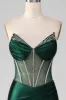 Mermaid Sweetheart Dark Green Corset Prom Dress with Split Front sold by Zapaka