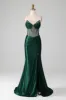 Mermaid Sweetheart Dark Green Corset Prom Dress with Split Front sold by Zapaka
