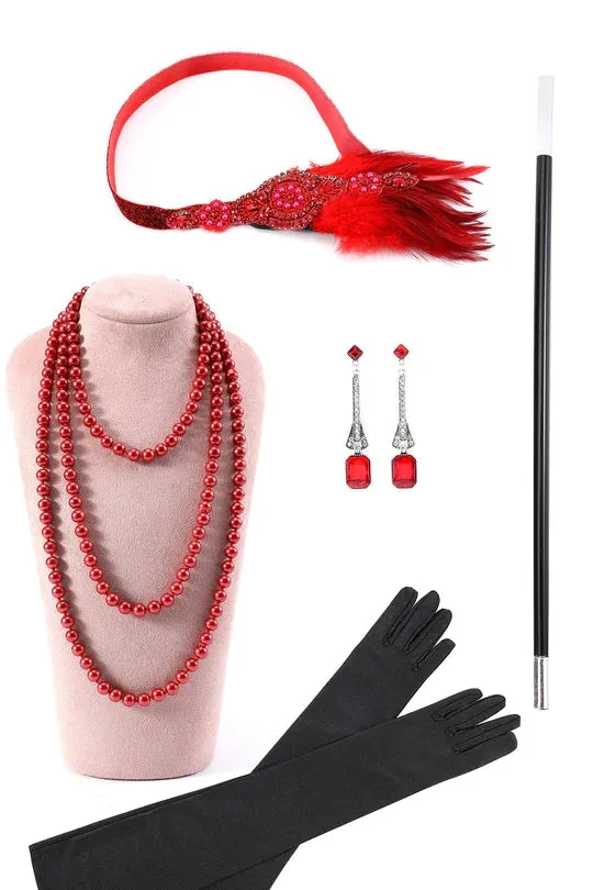 Golden and Red 1920s Plus Size Dress with 20s Accessories Set sold by Zapaka product image thumbnail 4