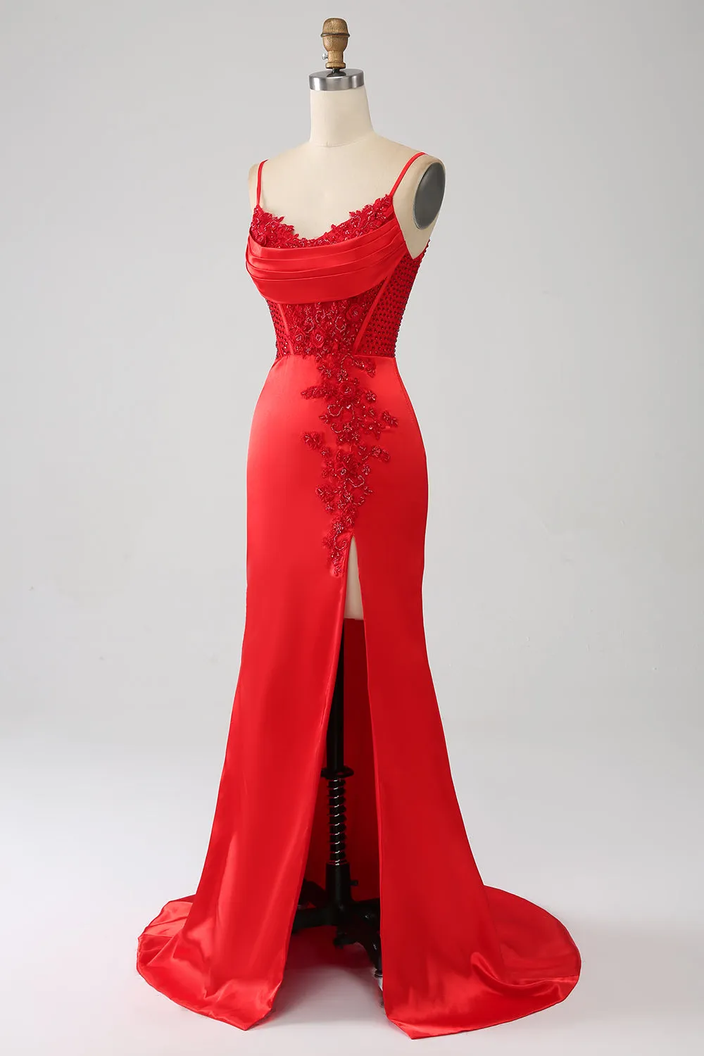 Satin Mermaid Beaded Red Prom Dress with Slit sold by Zapaka product image thumbnail 3