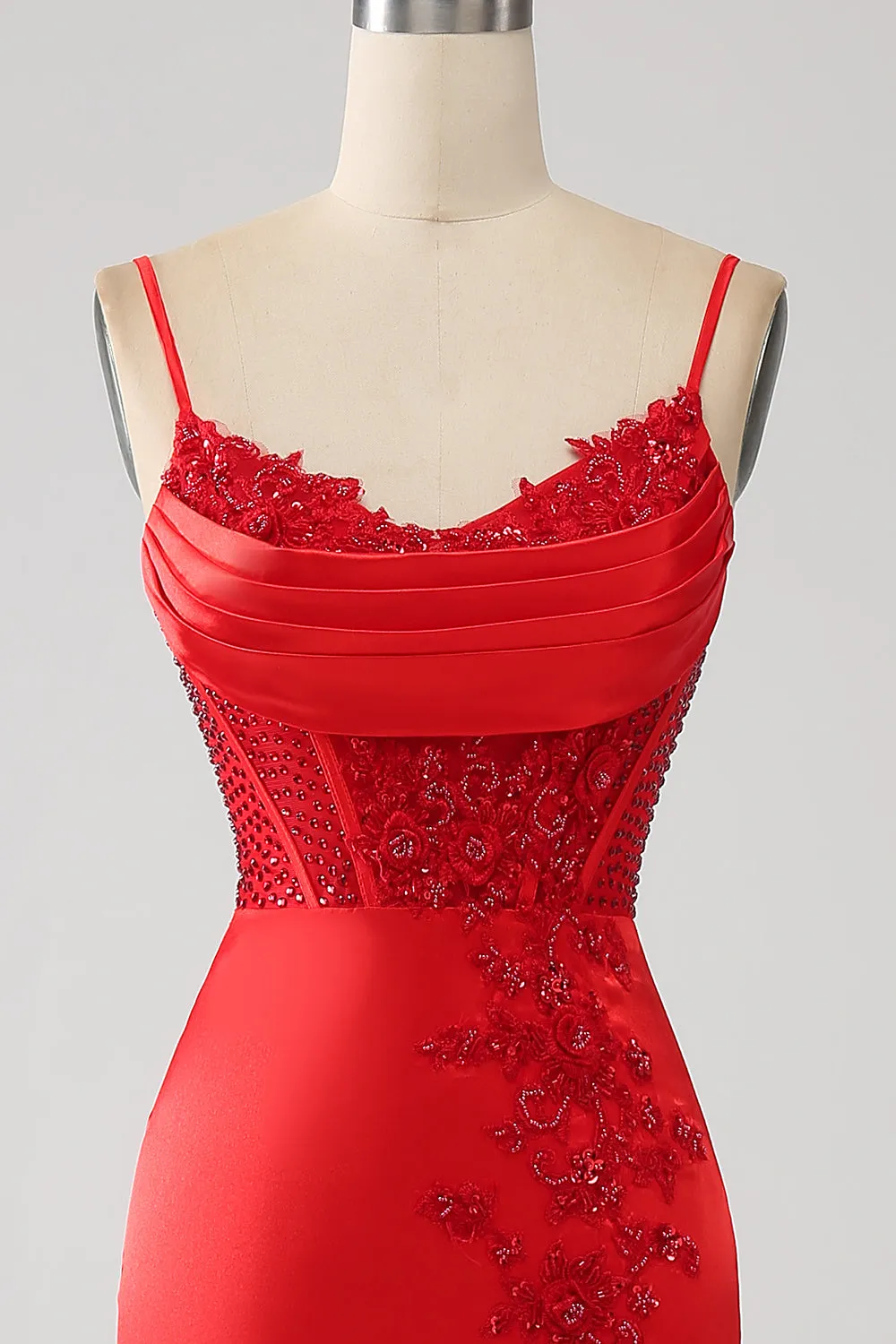 Satin Mermaid Beaded Red Prom Dress with Slit sold by Zapaka product image thumbnail 4